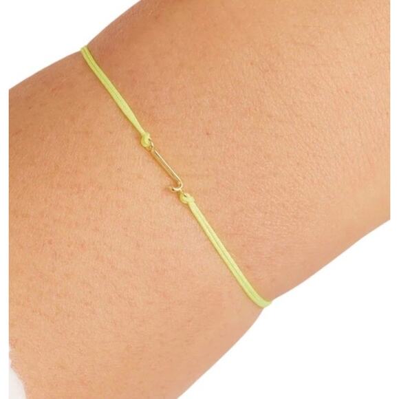 Gorjana Initial Prism Bracelet Letter J Gold Plated Adjustable Green String - Picture 2 of 5